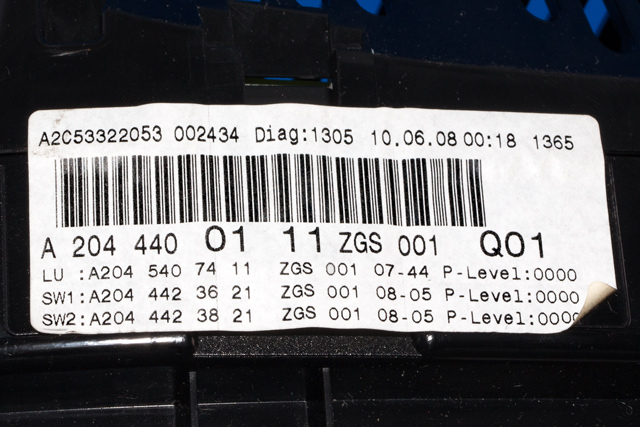 Instrumentpanel til Mercedes C-Klasse 2007-2011 (Fase 1) (W204) (W204) (MERCEDES|A 204 440 01 11|)
