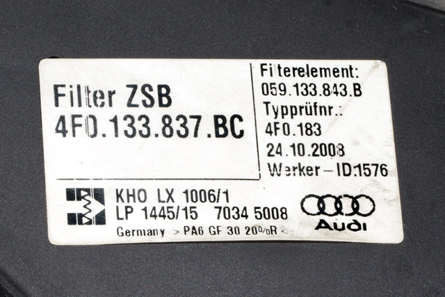 Luftfilterboks til Audi A6 2008-2011 (Type III, Fase 2) (C6) (C6) (VAG|4F0 133 837 BC|)