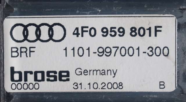 Ruteheis, kun motor, venstre bak til Audi A6 2008-2011 (Type III, Fase 2) (C6) (C6) (VAG|4F0 959 801 F|)