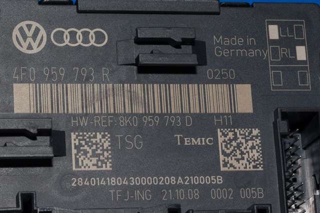 Styreenhet dør venstre foran til Audi A6 2008-2011 (Type III, Fase 2) (C6) (C6) (VAG|4F0 959 793 R|)