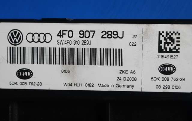 Styreenhet comfort (BCM) til Audi A6 2008-2011 (Type III, Fase 2) (C6) (C6) (HELLA|5DK 008 762-28|4F0 907 289 J|)