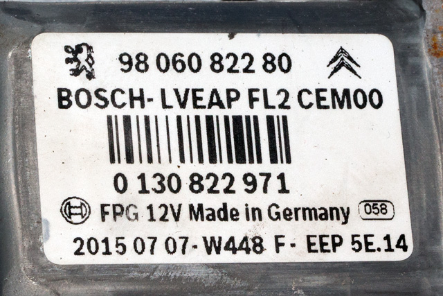 Ruteheis venstre bak til Peugeot 208 2012-2019 (Type I)  (BOSCH|0 130 822 971|98 060822 80|)