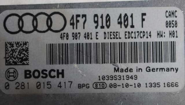 Styreenhet motor til Audi A6 2008-2011 (Type III, Fase 2) (C6) (C6) (BOSCH|0 281 015 417|4F7 910 401 F|)