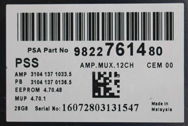 Bilstereo forsterker til Peugeot 3008 2016-->> (Type II)  (PEUGEOT|98 227614 80|)