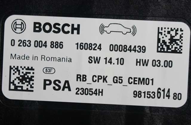 Styreenhet parkering til Peugeot 3008 2016-->> (Type II) (BOSCH|0 263 004 886|98 153614 80|)