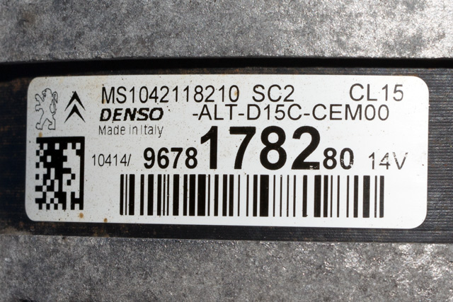 Dynamo til Peugeot 308 2013-2021 (Type II) (DENSO|104211-8210|96 781782 80. 14 VOLT - CL15|)