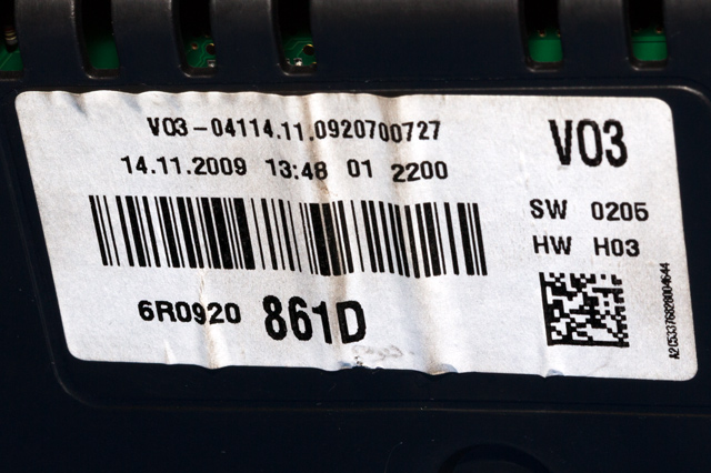 Instrumentpanel til VW Polo 2009-2014 (Type V, Fase 1) (VDO|A2C53376828|6R0 920 861 D|)