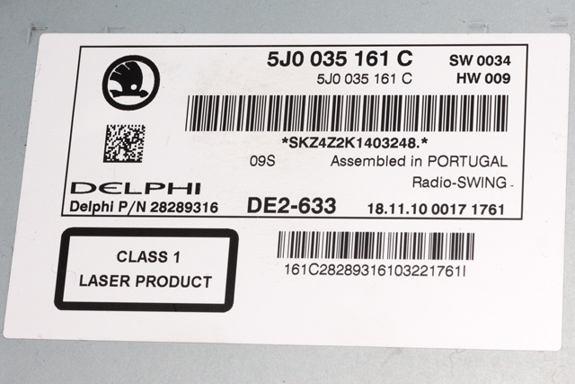 Bilstereo til Škoda Fabia 2010-2014 (Type II, Fase 2)  (DELPHI|28289316|5J0 035 161 C|)