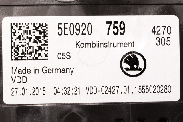 Instrumentpanel til Škoda Octavia 2013-2016 (Type III, Fase 1)  (VAG|5E0 920 759|)