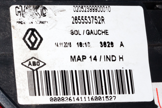 Baklykt venstre ytre til Renault Clio 2016-2019 (Type IV, Fase 2) (RENAULT|2655 53752R|)
