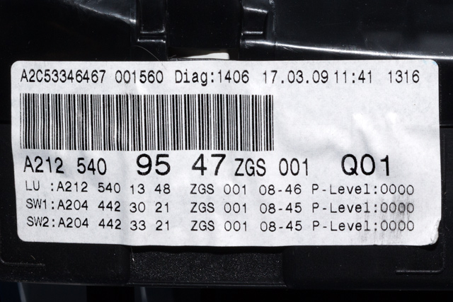 Instrumentpanel til Mercedes E-Klasse, Coupe/Cab 2009-2013 (Fase 1) (C207) (C207) (MERCEDES|A 212 540 95 47|)