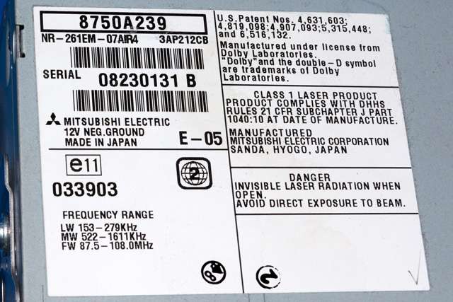 Bilstereo navigasjon til Mitsubishi Outlander 2010-2012 (Type II, Fase 2)  (MITSUBISHI|8750A239|)