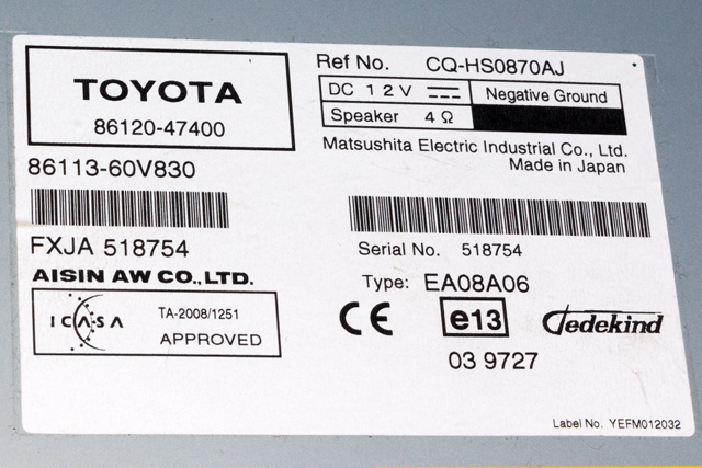 Bilstereo navigasjon til Toyota Prius 2009-2016 (Type III) (COMBI) (COMBI) (TOYOTA|86120-47400|)