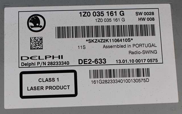 Bilstereo til Škoda Octavia 2009-2013 (Type II, Fase 2)  (DELPHI|28233340|1Z0 035 161 G|)