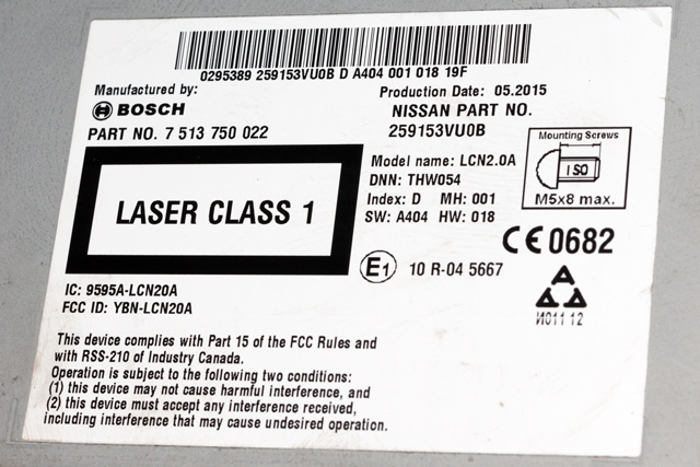 Bilstereo navigasjon til Nissan E-NV200 2014-->> (BOSCH|7 513 750 022|25915-3VU0B|)
