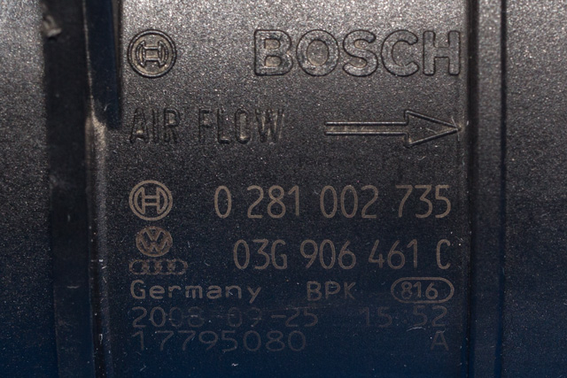 Luftmengde/luftmassemåler til VW Golf VI 2008-2012 (BOSCH|0 281 002 735|03G 906 461 C|)