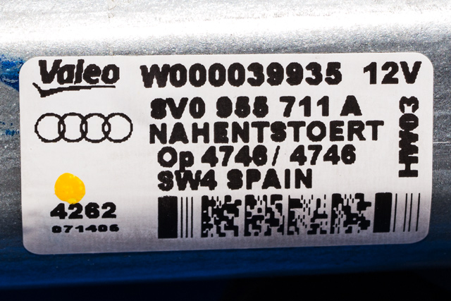 Viskermotor bakrute til Audi A3 2012-2016 (Type III, Fase 1)  (VAG|8V0 955 711 A|)