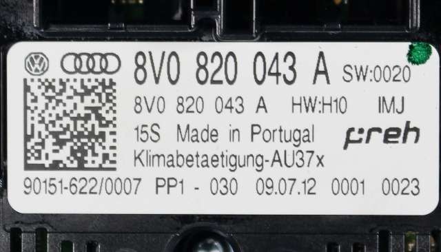Varmeapparat betjening til Audi A3 2012-2016 (Type III, Fase 1) (VAG|8V0 820 043 A|)