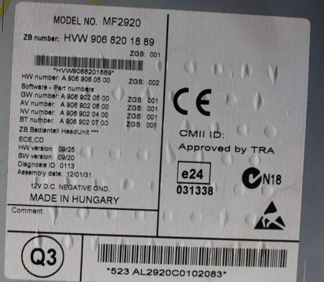 Bilstereo til VW Crafter 2011-2016 (Type I, Fase 2) (MERCEDES|906 820 18 89|)
