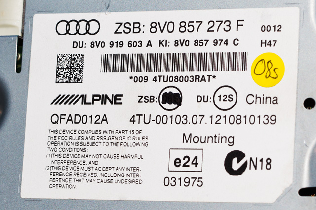 Bilstereo navigasjon til Audi A3 2012-2016 (Type III, Fase 1)  (VAG|8V0 857 273 F|)