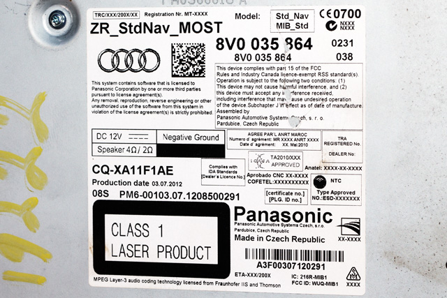 Bilstereo til Audi A3 2012-2016 (Type III, Fase 1)  (VAG|8V0 035 864|)