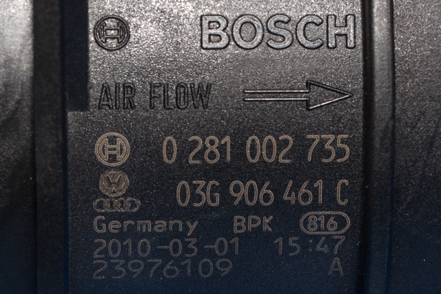 Luftmengde/luftmassemåler til Audi A4 2007-2014 (Type IV) (B8) (B8) (BOSCH|0 281 002 735|03G 906 461 C|)
