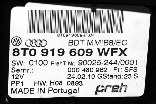 Bilstereo navigasjon betjeningspanel til Audi A4 2007-2014 (Type IV) (B8) (B8) (VAG|8T0 919 609 WFX|)