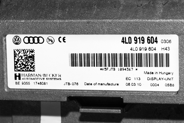 Bilstereo navigasjon skjerm til Audi A4 2007-2014 (Type IV) (B8) (B8) (VAG|4L0 919 604|)