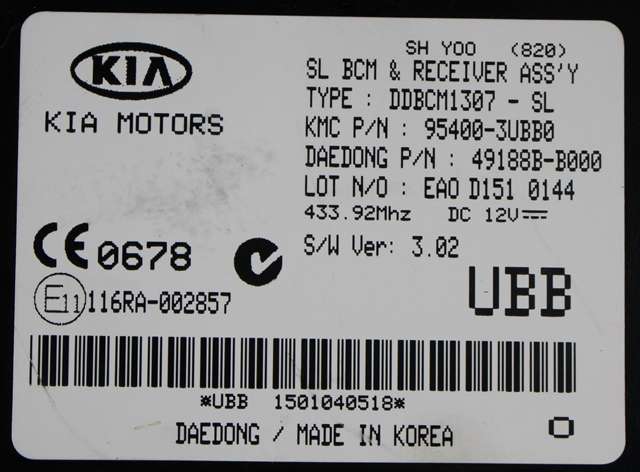 Styreenhet comfort (BCM) til Kia Sportage 2010-2016 (Type III)  (KIA|95400-3UBB0|)