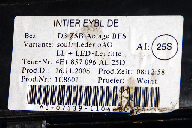 Hanskerom til Audi A8 2003-2010 (Type II)  (VAG|4E1 857 096 AL|)