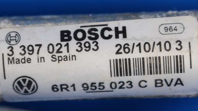 Viskermotor frontrute komplett m/overføring til VW Polo 2009-2014 (Type V, Fase 1) (BOSCH|3 397 021 393|6R1 955 023 C|)