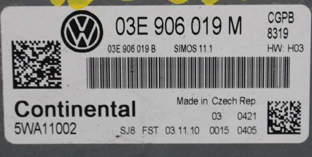 Styreenhet motor til VW Polo 2009-2014 (Type V, Fase 1)  (CONTINENT|5WA1 1002|03E 906 019 M|)