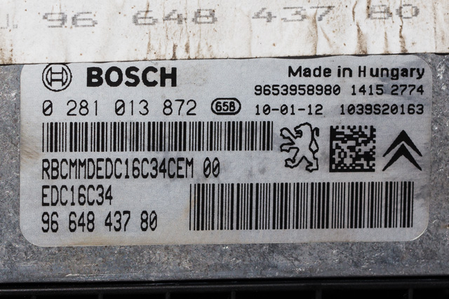 Styreenhet motor til Peugeot 308 2007-2011 (Type I, Fase 1)  (BOSCH|0 281 013 872|96 648437 80|)