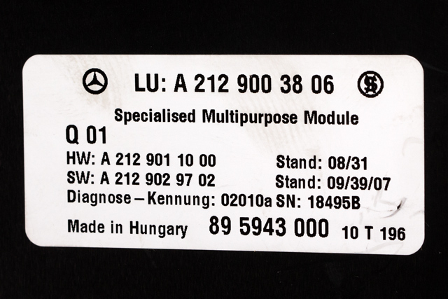 Styreenhet diverse til Mercedes E-Klasse 2009-2013 (Fase 1) (W212) (W212) (MERCEDES|A 212 900 38 06|)
