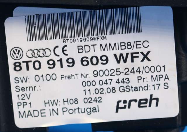 Bilstereo navigasjon betjeningspanel til Audi A5 2007-2016 (Type I)  (VAG|8T0 919 609|)