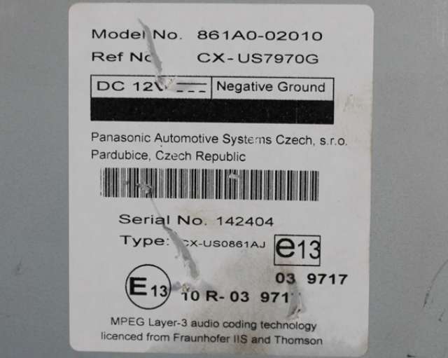 Bilstereo diverse til Toyota Auris 2010-2012 (Type I, Fase 2)  (TOYOTA|861A0-02010|)