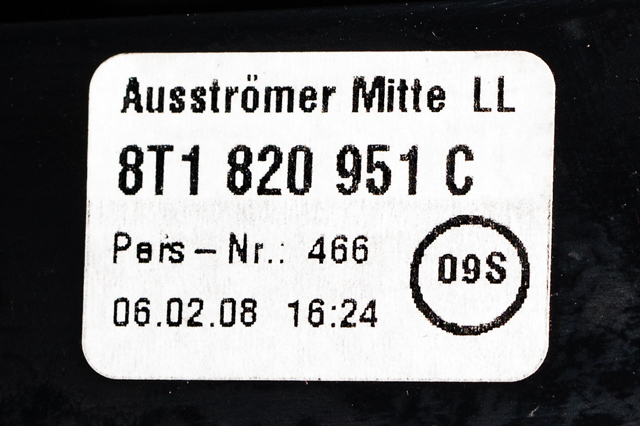 Dashbord friskluftdyse midtkonsoll til Audi A5 2007-2016 (Type I)  (VAG|8T1 820 951 C|)