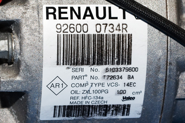 Aircondition kompressor til Renault Clio 2016-2019 (Type IV, Fase 2) (VALEO|T72634BA|9260 00734R|)