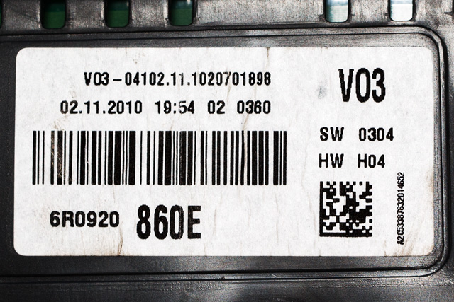 Instrumentpanel til VW Polo 2009-2014 (Type V, Fase 1)  (VDO|A2C53387632|6R0 920 860 E|)