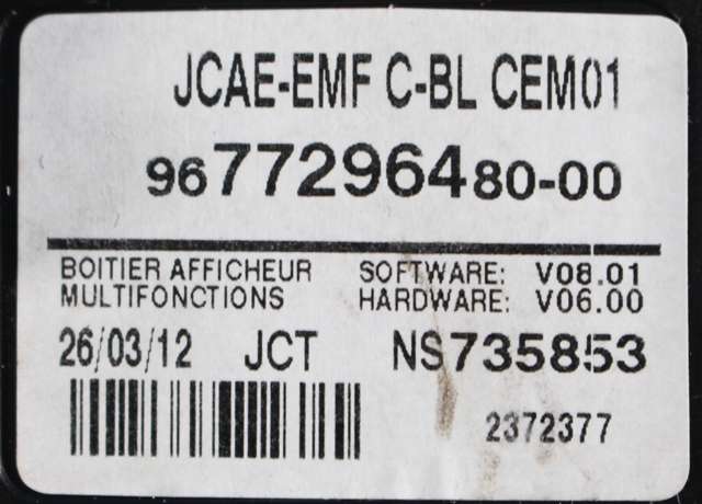 Instrument kjørecomputer til Peugeot 508 2011-2014 (Type I, Fase 1) (PEUGEOT|96 772964 80|)
