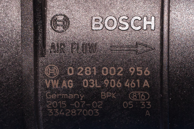 Luftmengde/luftmassemåler til VW Passat 2015-2019 (Fase 1) (B8) (B8) (BOSCH|0 281 002 956|03L 906 461 A|)