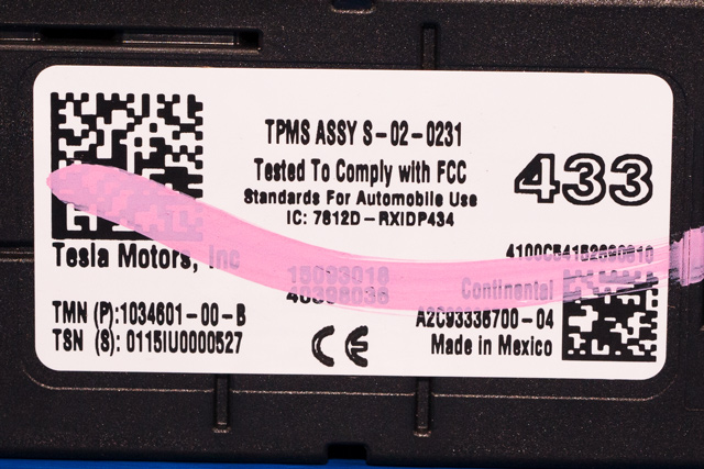 Sensor dekktrykk til Tesla Model S 2013-2016 (Fase 1) (TESLA|1034601-00-B|)