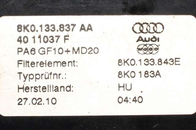 Luftfilterboks til Audi A4, Allroad 2009-2016 (Type I) (B8) (B8) (VAG|8K0 133 837 AA|)