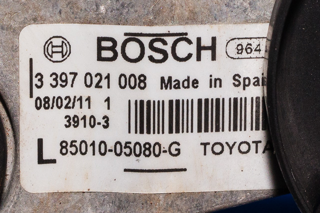 Viskermotor frontrute komplett m/overføring til Toyota Avensis 2009-2015 (Type III, Fase 1) (BOSCH|0 390 241 642|85110-05070-B|)