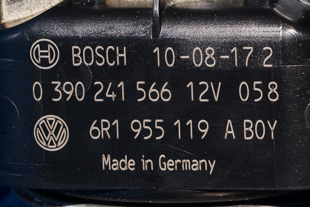 Viskermotor frontrute komplett m/overføring til VW Polo 2009-2014 (Type V, Fase 1)  (BOSCH|0 390 241 566|6R1 955 119 A|)