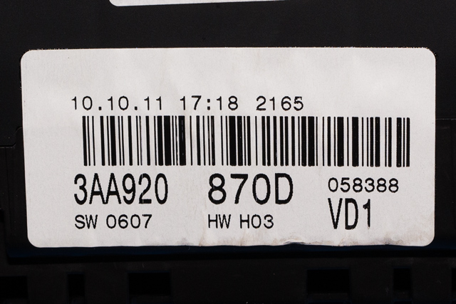 Instrumentpanel til VW Passat 2011-2015 (B7) (B7) (VDO|A2C53439625|3AA 920 870 D|)