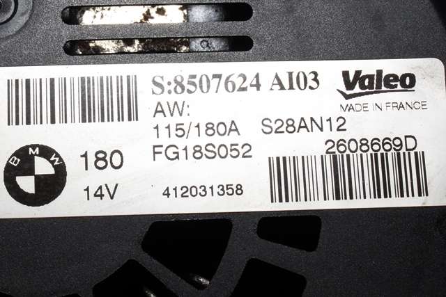 Dynamo diesel til BMW X1 2009-2015 (E84) (E84) (VALEO|FG18S052|8 507 624. 14 VOLT - 180 AMP|)