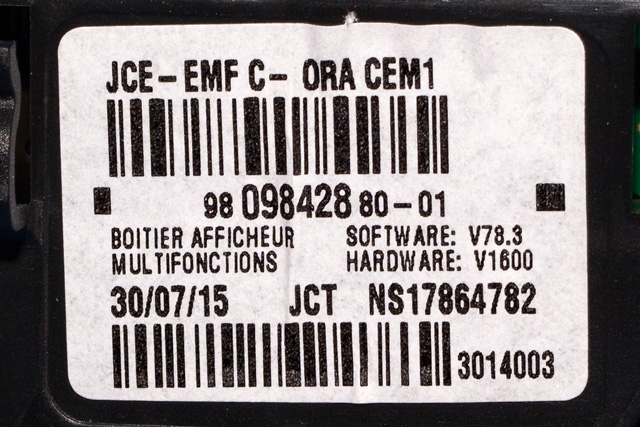 Instrument kjørecomputer til Citroën Jumpy 2007-2016 (Type II)  (JOHNSON|NS17864782|98 098428 80|)