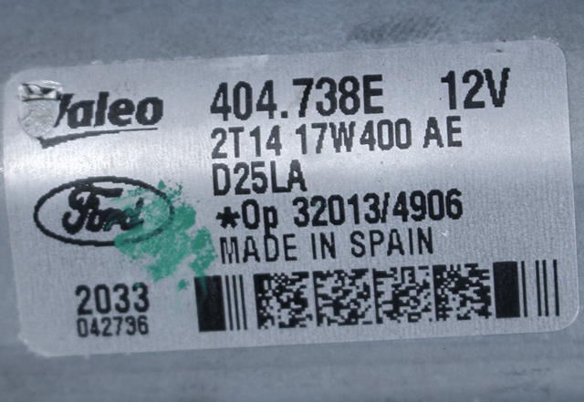 Viskermotor bakrute høyre til Ford Transit Connect 2009-2013 (Type I, Fase 2)  (FORD|2T14-17W400-AE|)