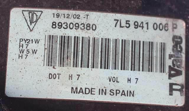 Frontlykt høyre halogen til Porsche Cayenne 2002-2006 (Fase 1) (9PA) (9PA) (VALEO|89309380|7L5 941 006 P|)